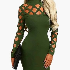 Women's Hollow Out Dress Bandage Long Sleeve